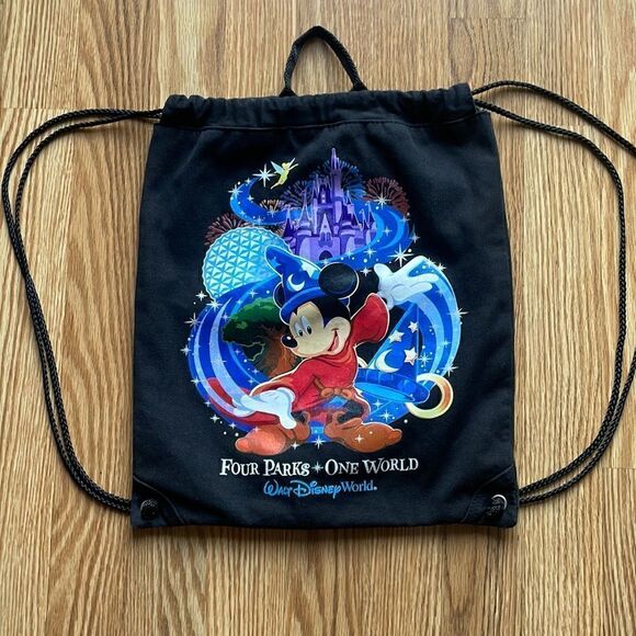 Disney Four Parks One World Drawstring Backpack Bag - Picture 1 of 7